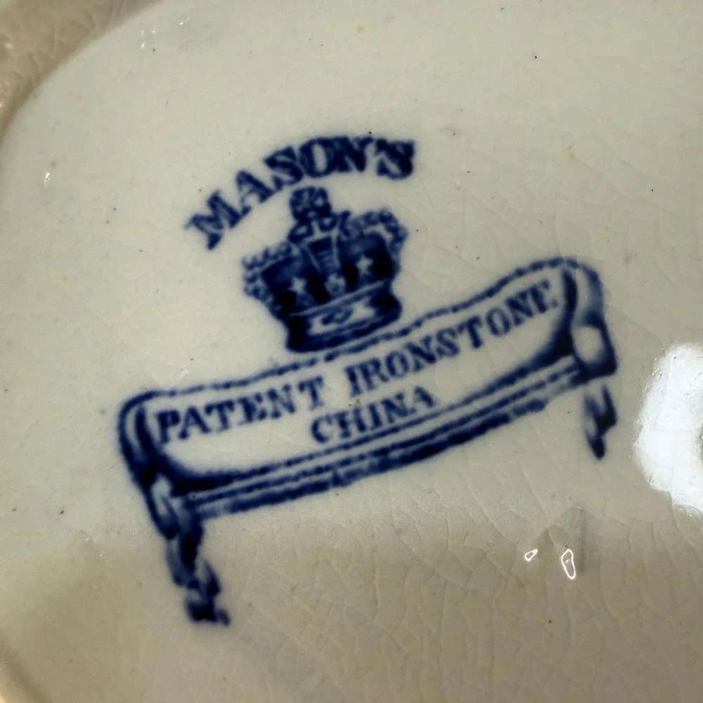 Antique Mason's Patent Ironstone Blue Chinoiserie Peacock Platter c1845 Cabinet